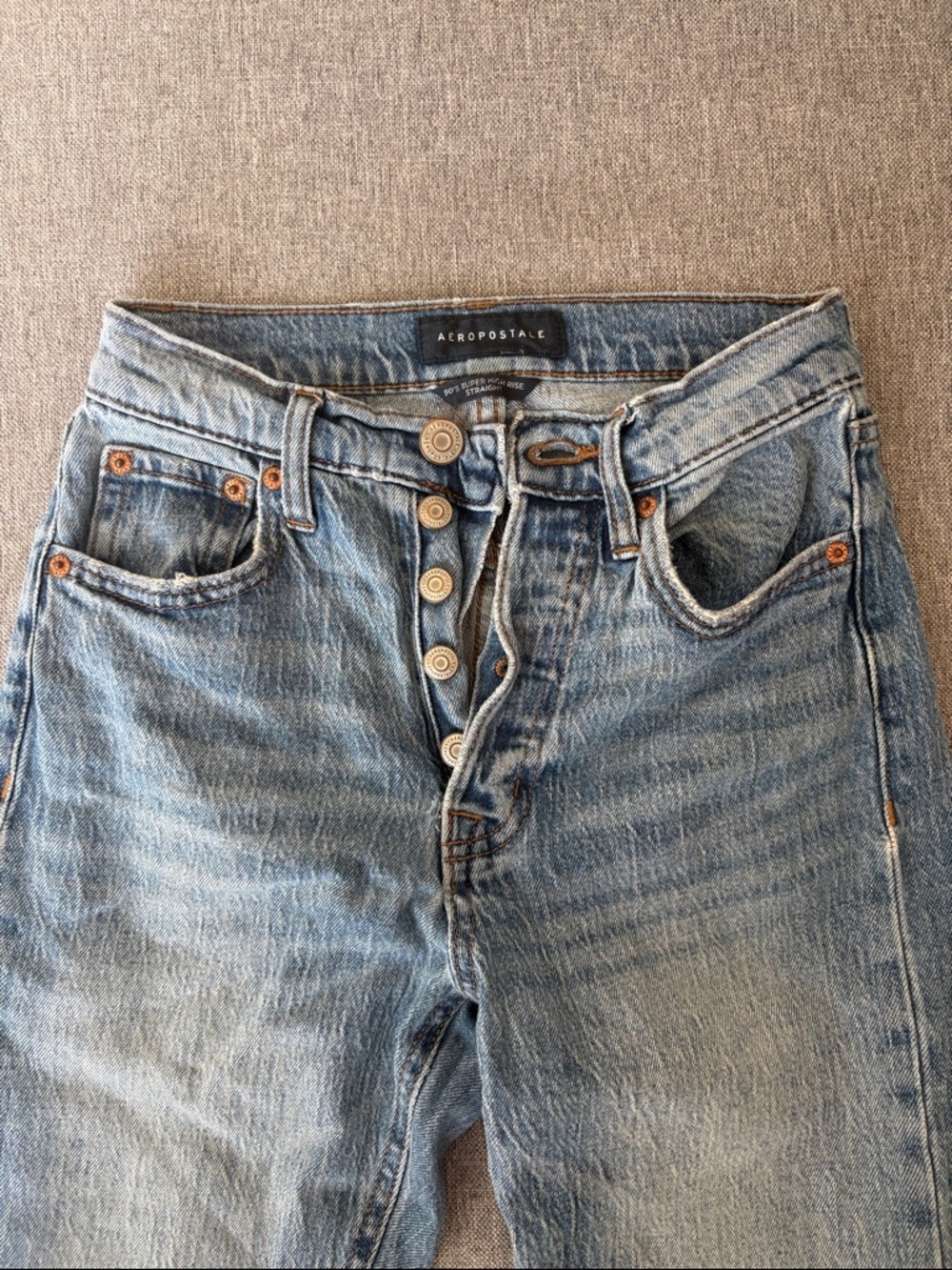 Aeropostale Women's Light Blue Faded Button-Fly Jeans